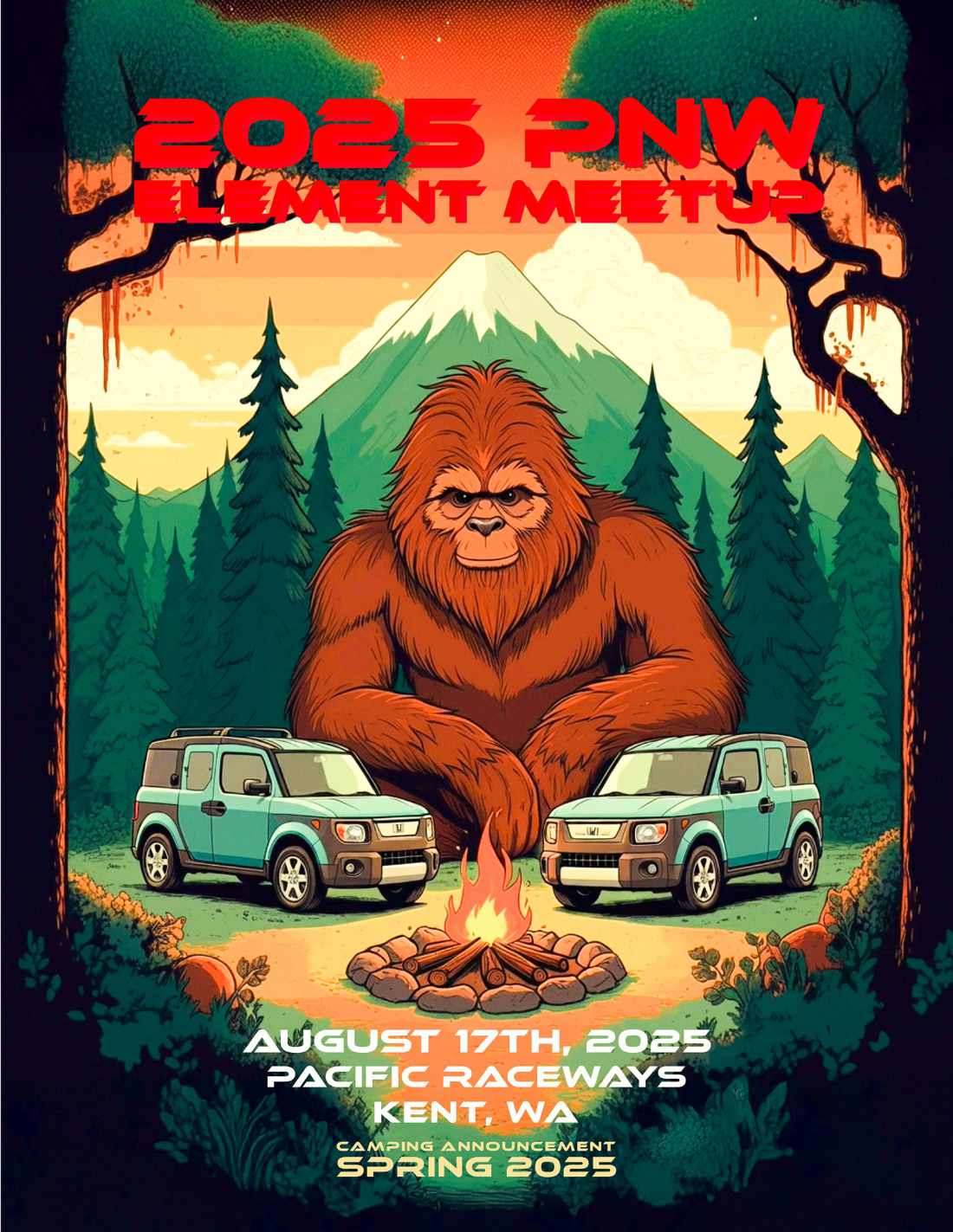 Pacific Northwest Elements 2025 Meetup Poster. The event happens on August 17, 2025 at the Pacific Raceway in Kent, Washington.
